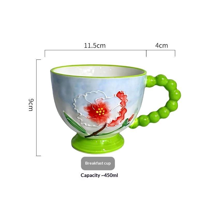 Hand-painted Ceramic Cup Cute Creative Bead Handle Breakfast Cup High Value Large Capacity Milk Oat Cup Drinking Cup
