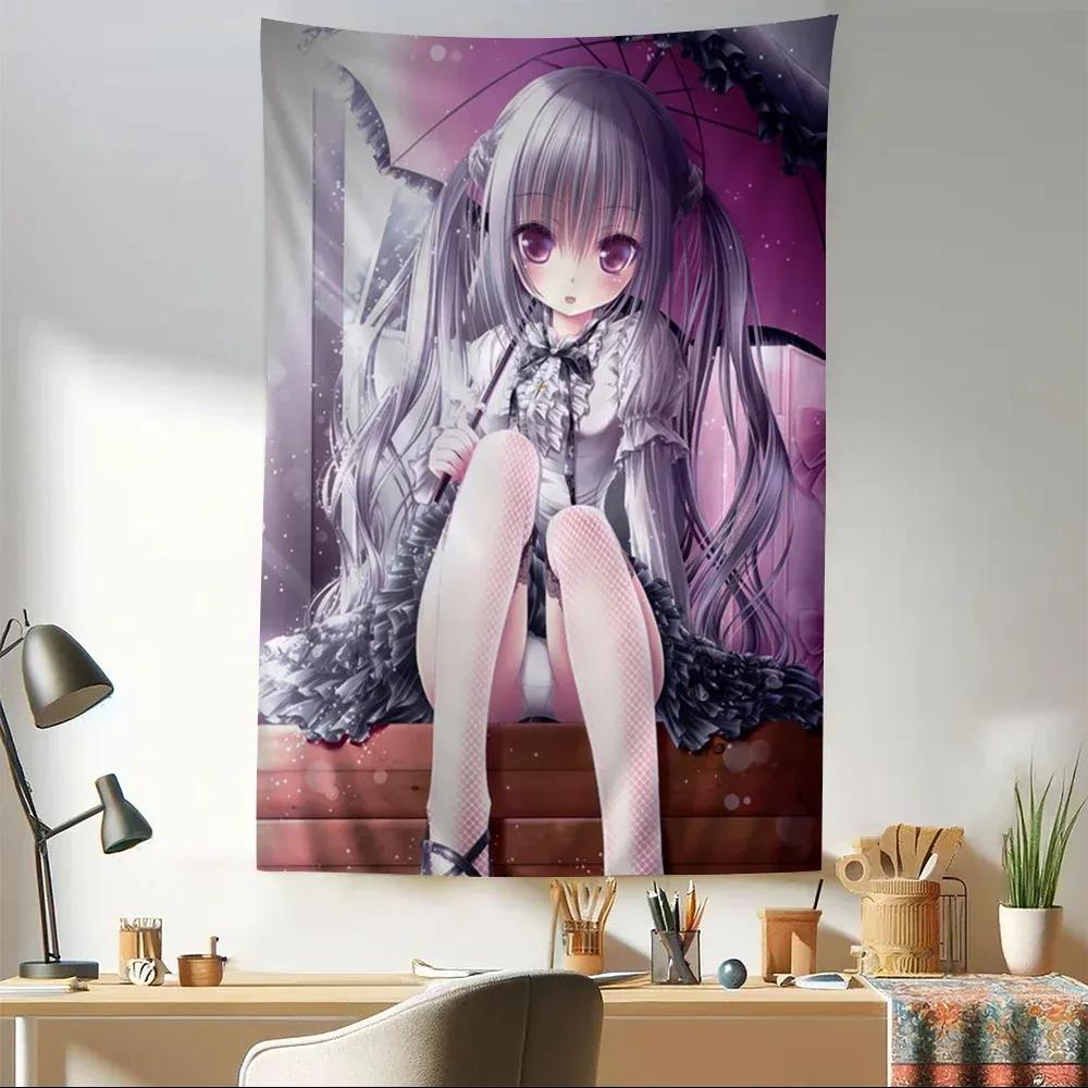Süße Kleine Loli Anime Seidenkunst Hängend Böhmischer Wandteppich Hängend Tarot Hippie Wandteppiche Wohnheim Japanischer Wandteppich