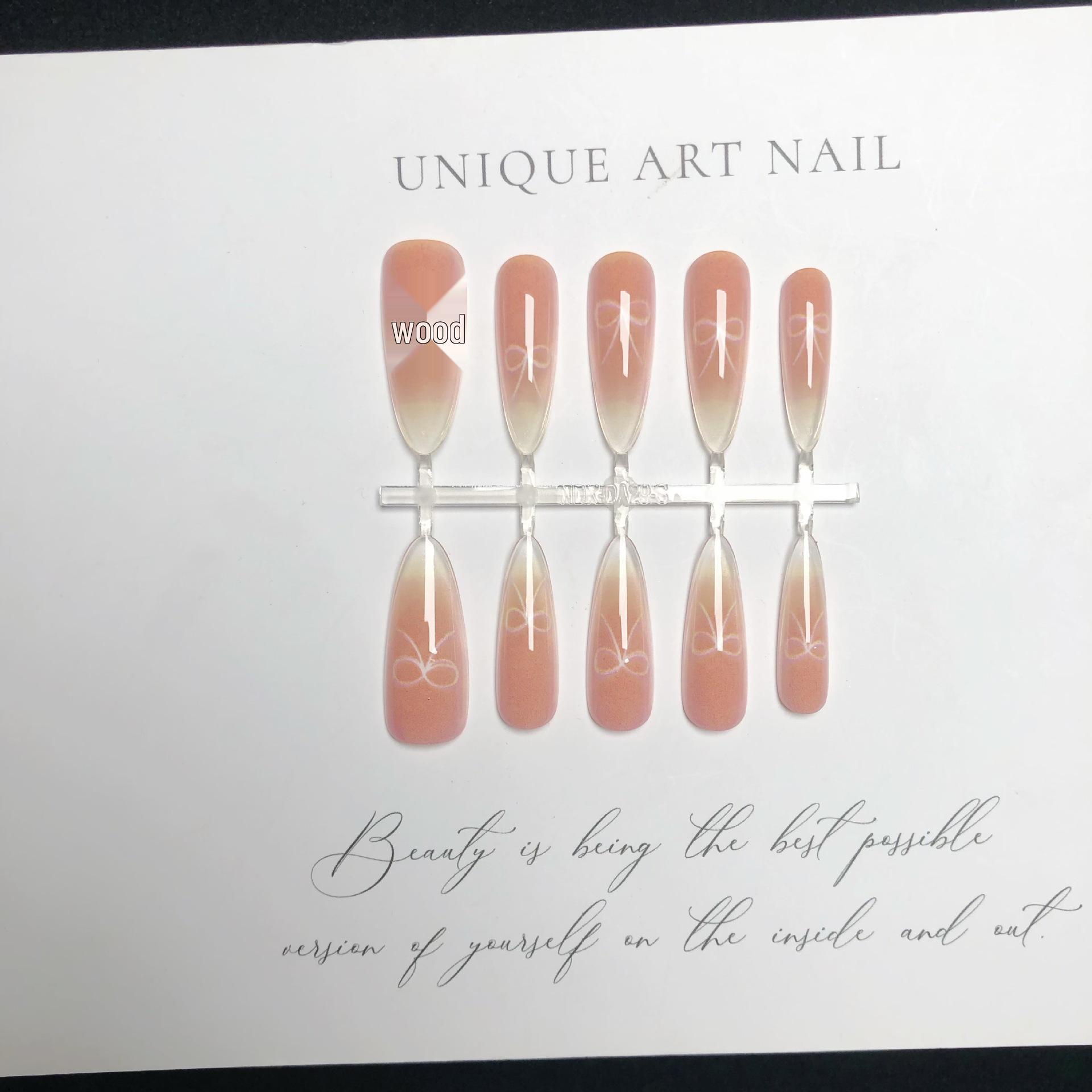 

Набор из 30 миндалевидных накладных ногтей с розовым градиентом и лентами-бантами - Сладкая, чистая эстетика