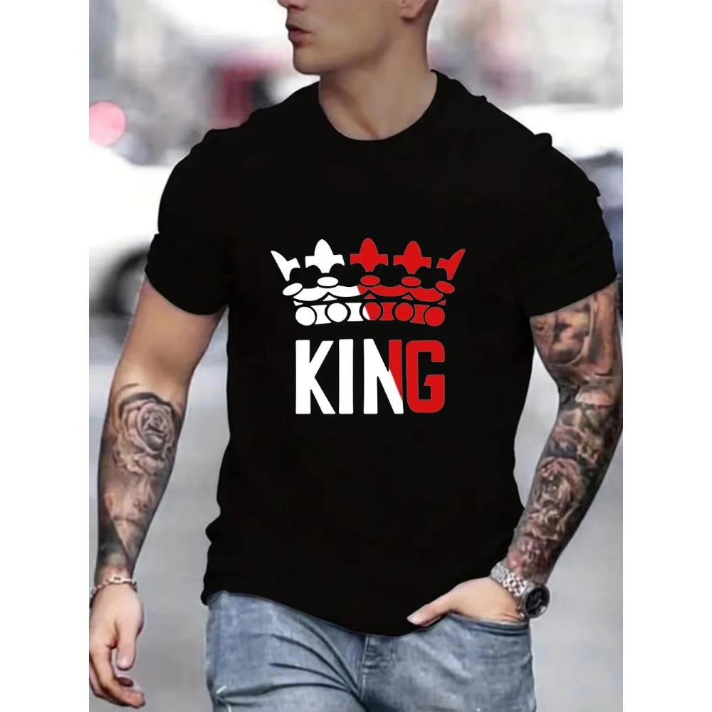 T-shirt d'été à manches courtes et col rond pour homme, 100 % pur coton, ample, confortable, décontracté et à la mode, imprimé KING