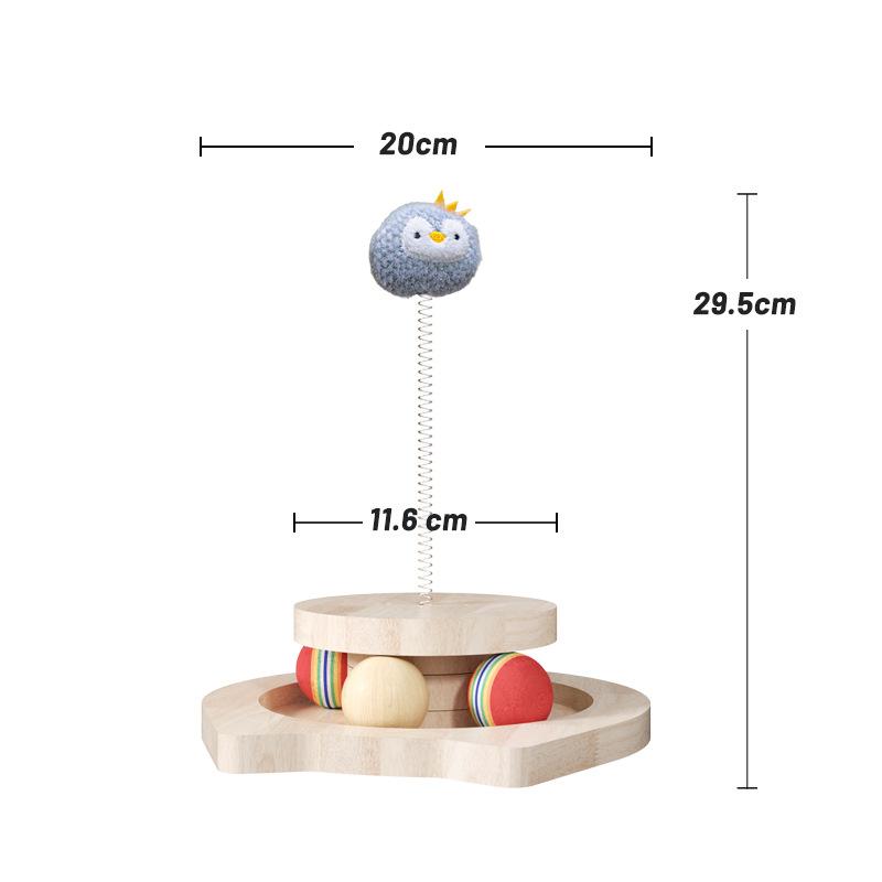

Oak wood cat toy self-amusement disk toy ball track fun solid wood spring fur Cute cat head