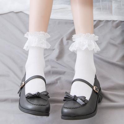 Damen Socken Spitze Lolita Jk Japanischer Stil Weiß Schwarz Einfarbig Kawaii Mädchen Baumwolle Niedliche Knöchelsocken für Weiblich