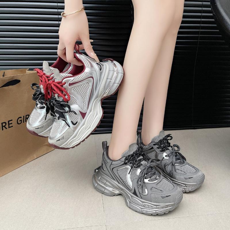 Thick-soled Heightening Dad Shoes Women's Autumn New Pair of Shoelaces Old Color Matching Breathable Casual Sports Shoes