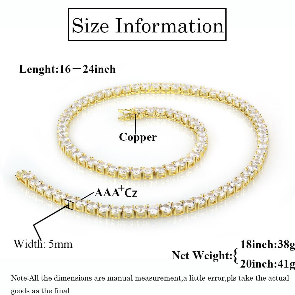 Men Women Tennis Necklace 3/4/5/6mm Zircon Chain Necklaces 40-60cm Unisex Choker Fine Jewelry