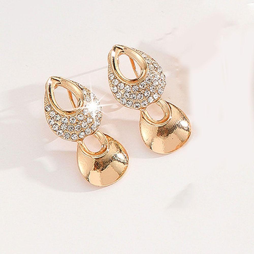 Rhinestone Inlaid Necklace Earrings Set Hollowed-out Women Jewelry Set  Wedding