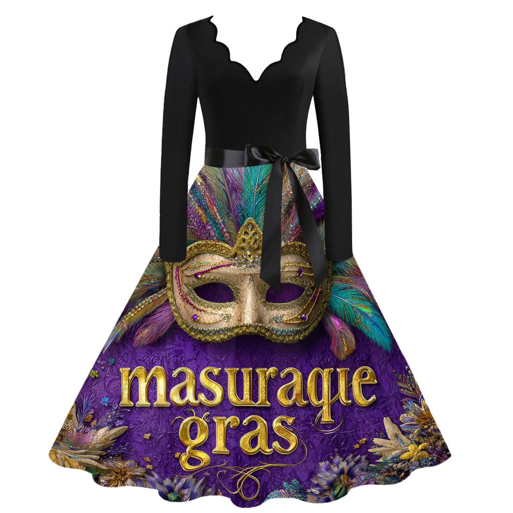 Robe Vintage Décontractée Mode Femme Col V Imprimé Carnaval