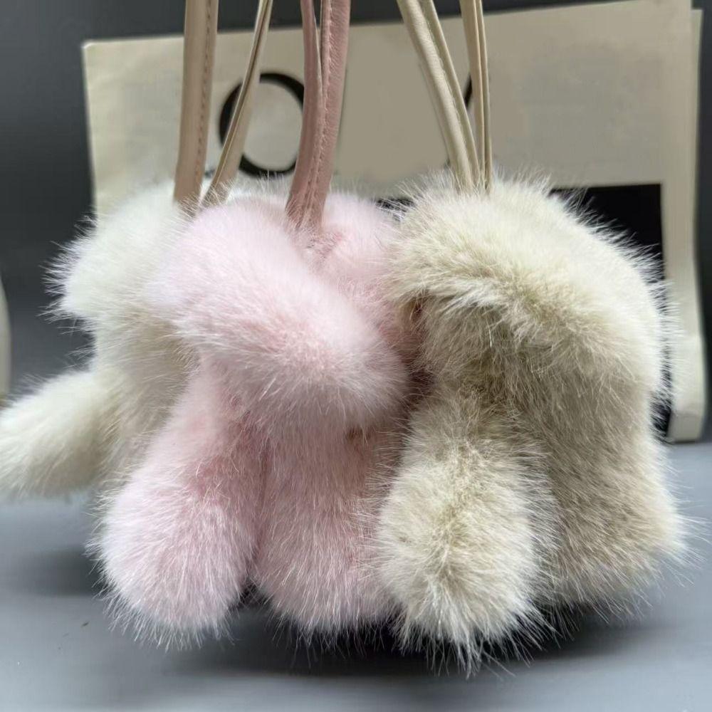 Niedlicher Faux-Kaninchenfell-Taschenanhänger Kleidung Form Weiche Schlüsseldekoration Hängendes Ornament Auto Schlüsseldekoration