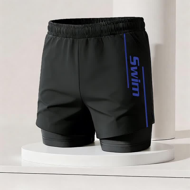 Men s Double-Layer Summer Sports Swim Trunks