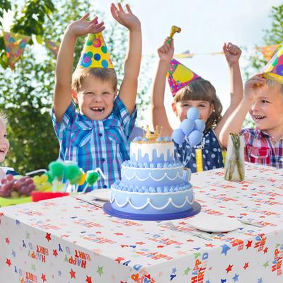 Rechteckige Tischdecke „Happy Birthday“ mit Sternenmuster, Einweg-Tischdecke für Kindergeburtstag, Party, Babyparty, Hochzeit, Heimdekoration, 137 x 274 cm