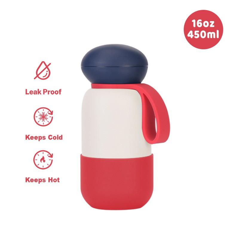 Borraccia da Viaggio Termica Sottovuoto in Acciaio Inossidabile da 450ml con Anello Maniglia per Sport all'Aperto, Ufficio, Campeggio