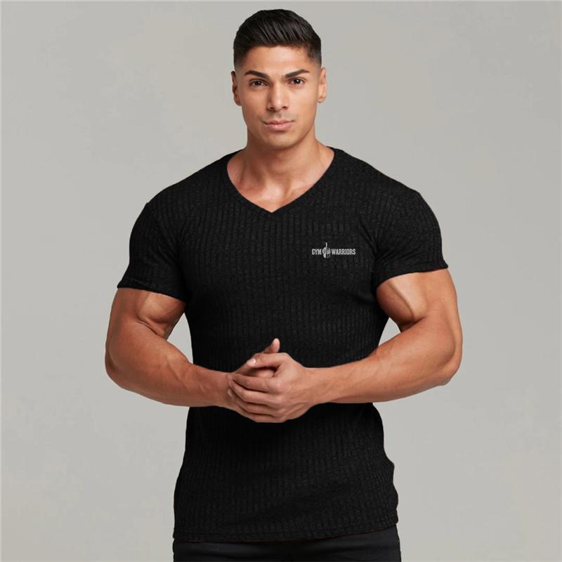 

Muscleguys Summer Knitted Quick Dry V-neck Short Sleeve T-Shirts Mens Fitness Slim Fit Sports Casual Shirt Gym Bodybuilding Muscle Clothing M чёрный