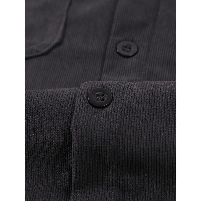 Men's Corduroy Button Down Pocket Short Sleeve Casual Shirt.
