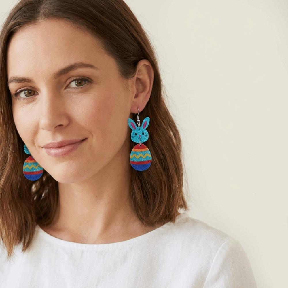 Cartoon Easter Egg Earrings Acrylic Easter Egg Dangle Earrings Bunny Pendant Earrings  Gifts