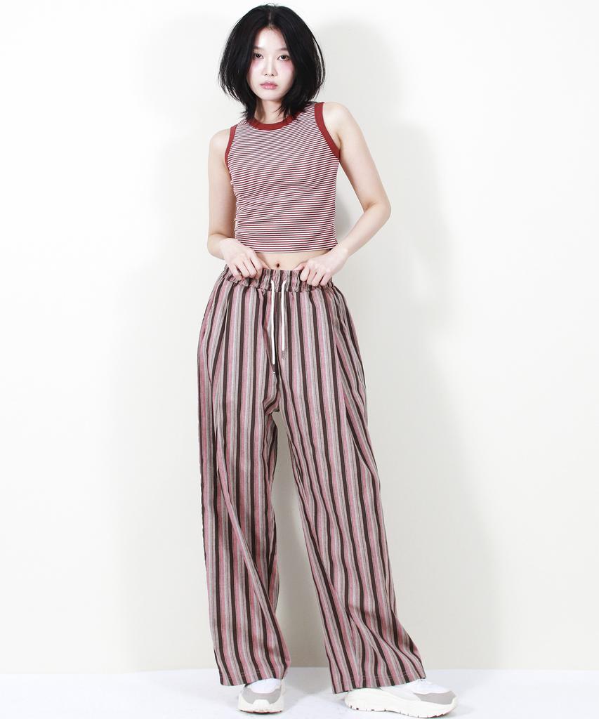 Deumakeu Vintage Stripe Wide Pants Dusty Pink