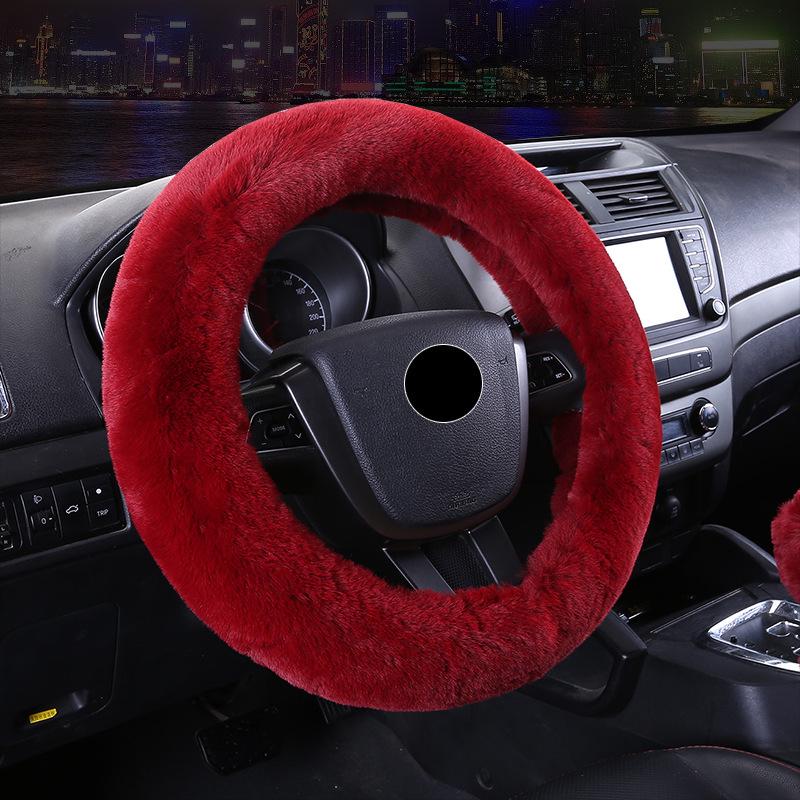 Cream Faux Fur Plush Steering Wheel Cover - Winter Warm, Women's Handle Cover.