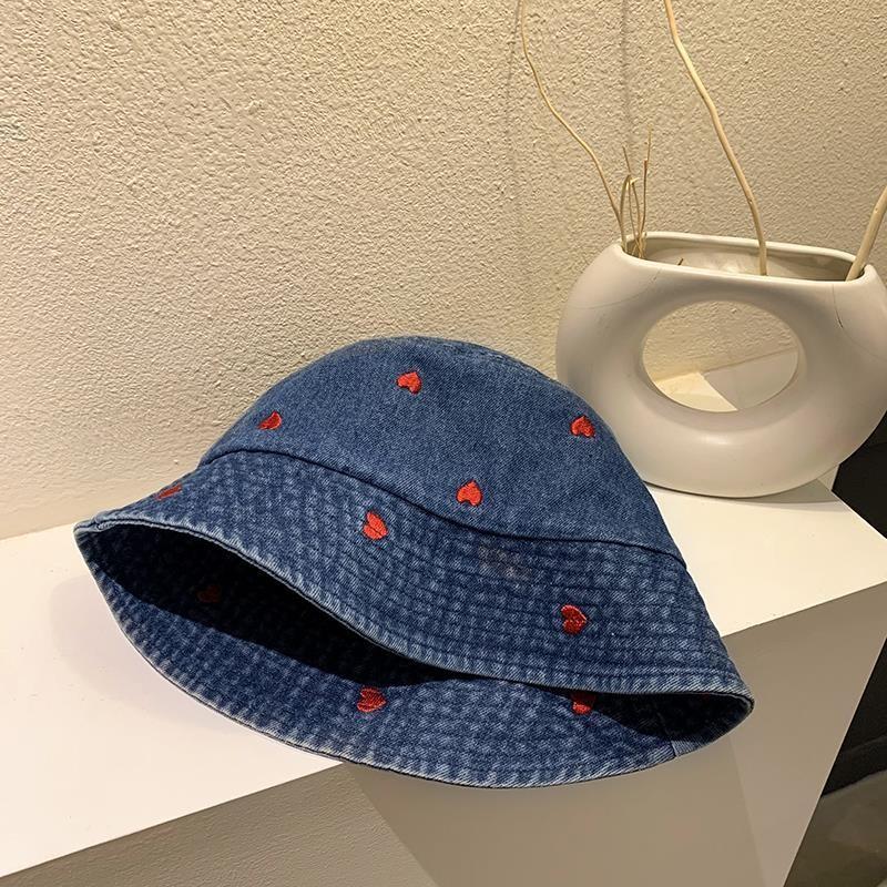 Loving Heart Retro Pattern Fisherman Hat Unisex Denim For Activities Outdoor