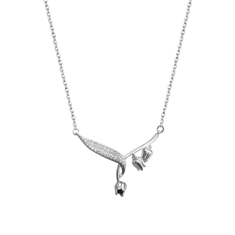Linglan Flower Leaf Necklace Women's Sparkling Diamond Light Luxury Clavicle Chain Small Design Fashion Flower