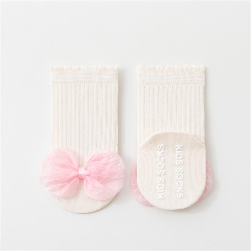 Children Socks with  Not  Slip Bottom & Lace Bowknot Toddler Safety Socks Smooth Stitching Socks for 1 to 5 Years