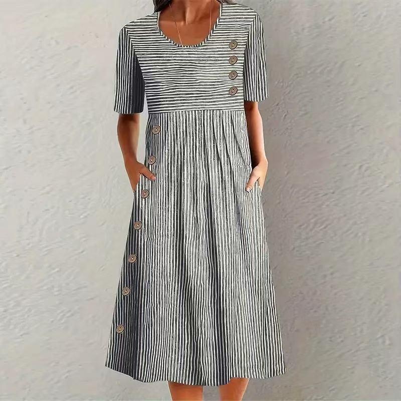 European Style Plus Size Women Clothing Print Button Maxi Dress