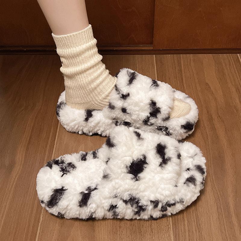 Spotted Mao Mao Slippers Autumn and Winter New Baotou Comfortable Warm Soft Thick Bottom Milk Huhu Cotton Slippers
