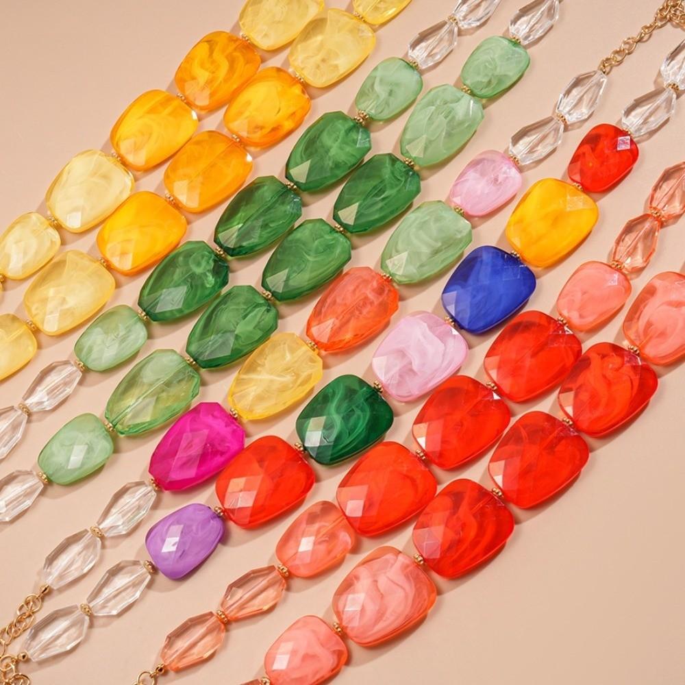 Facet-cut Chunky Acrylic Necklace Multi-hue Geometric Facet Choker Fashion Forward Women