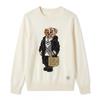 Womens Cotton Blend Knit Sweater With Embroidered Bear Design Loose Fit Long Sleeve Winter Top