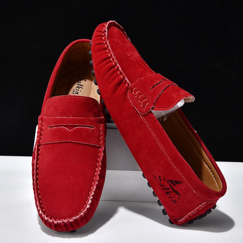 Fashion Suede Leather Mens Handmade Loafers Male Casual Driving Flats Slip-on Shoes Handmade Comfy Moccasins Leisure Walk Business Shoes
