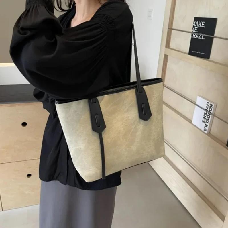 Solid PU Color High-end Large Capacity Youth Bag  High-quality Versatile Popular Commuter Shoulder Bag for Women