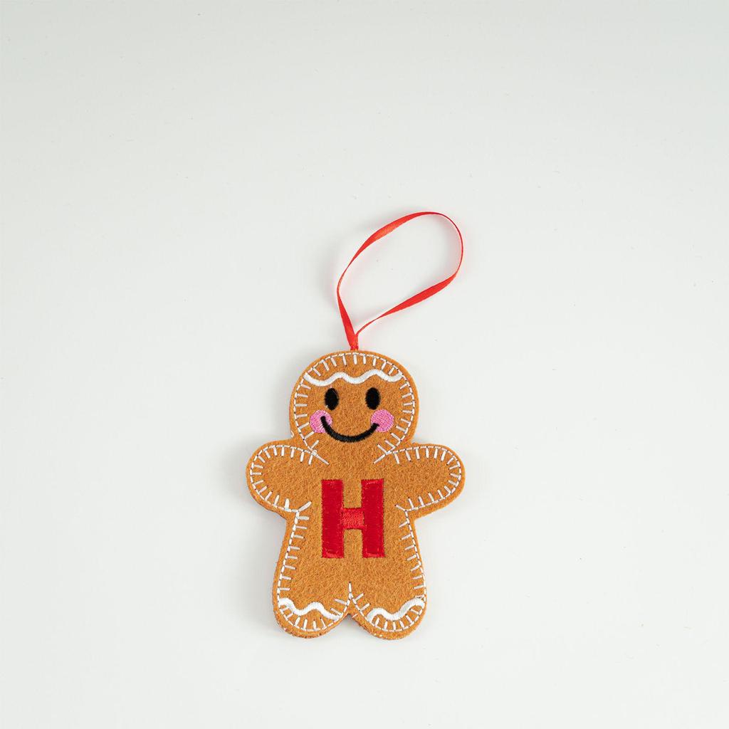 Blush Gingerbread Man Christmas Tree Ornaments - Hanging Party Scene Decorations with Holiday Letter Pendant