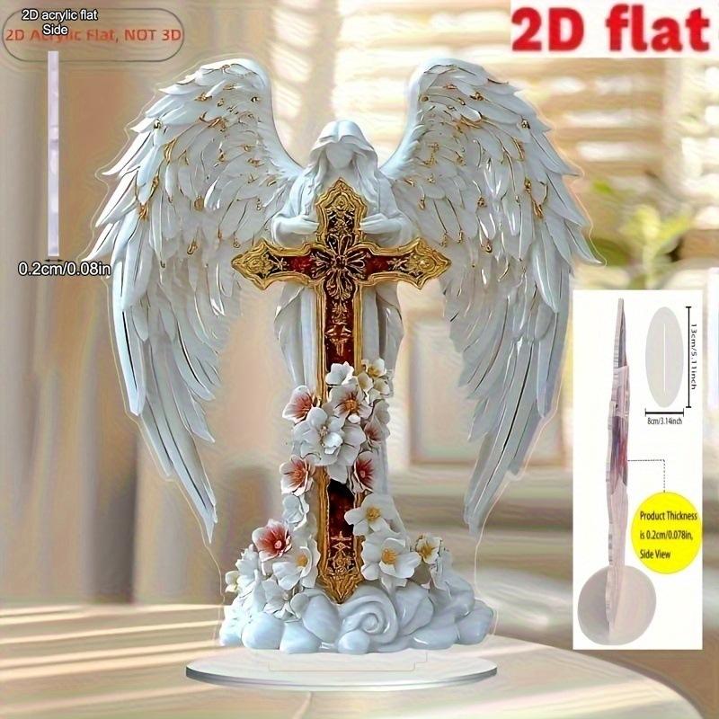 Perfect Christmas New Year Gift for Friends Angel Wings Cross 2D Acrylic Charming Angel Ornament Home Living Room Tabletop