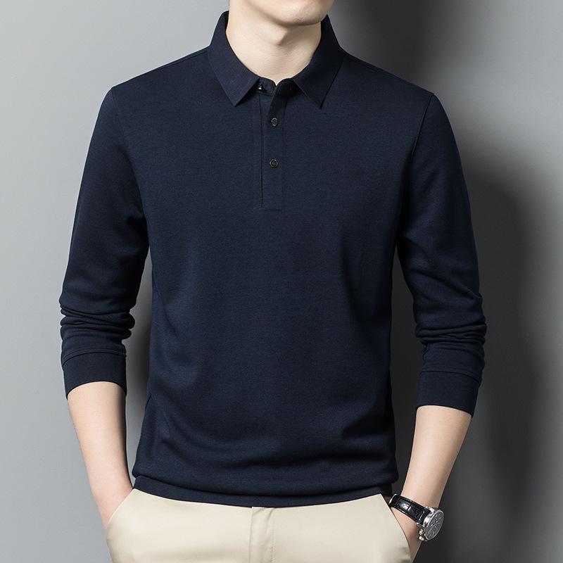 Klassisches Herren-Merinowolle Langarm-Poloshirt - Herbst/Winter Stil für die Mitte des Lebens Basisschicht