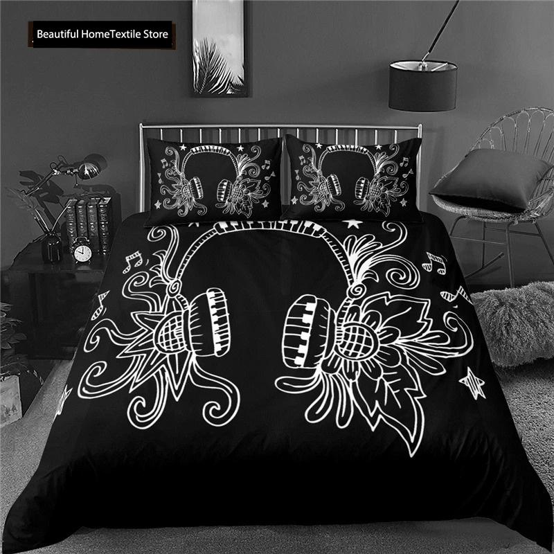 3d Music Notes Guitar Duvet Cover Set For Teens Adults Bedroom Decor Music Bedding Sets Fashion Hip Hop Comforter Cover