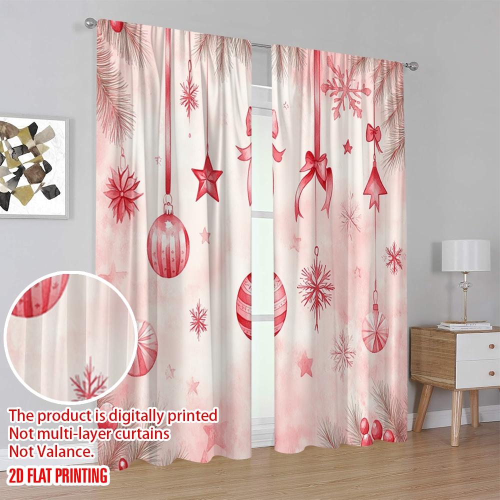 2pcs,2D Plane Printing Window Curtain Christmas Ornaments Watercolor (2) Durable 100% Polyester Fabric (without Rod) Decorations