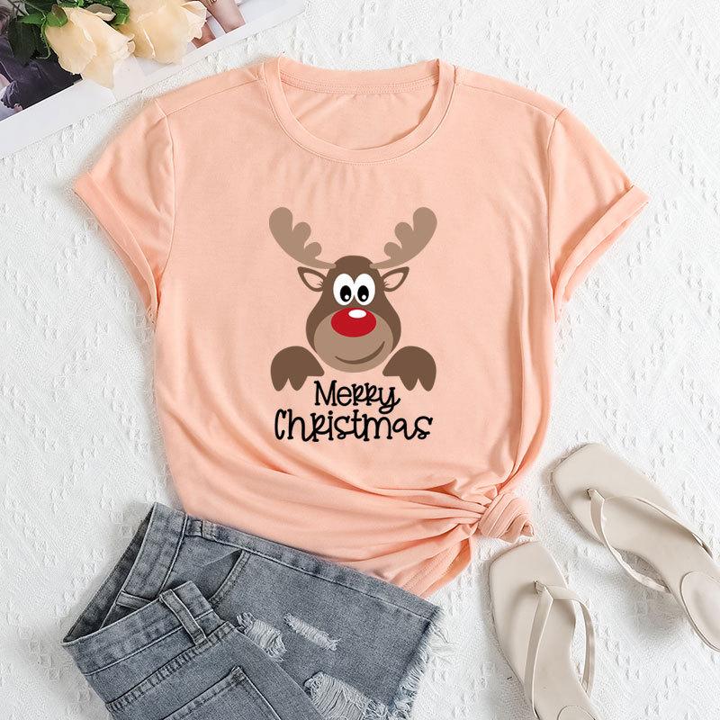 

Летние женские свободные повседневные футболки с круглым вырезом и принтом оленей из чистого хлопка с короткими рукавами для женщин 3XL
