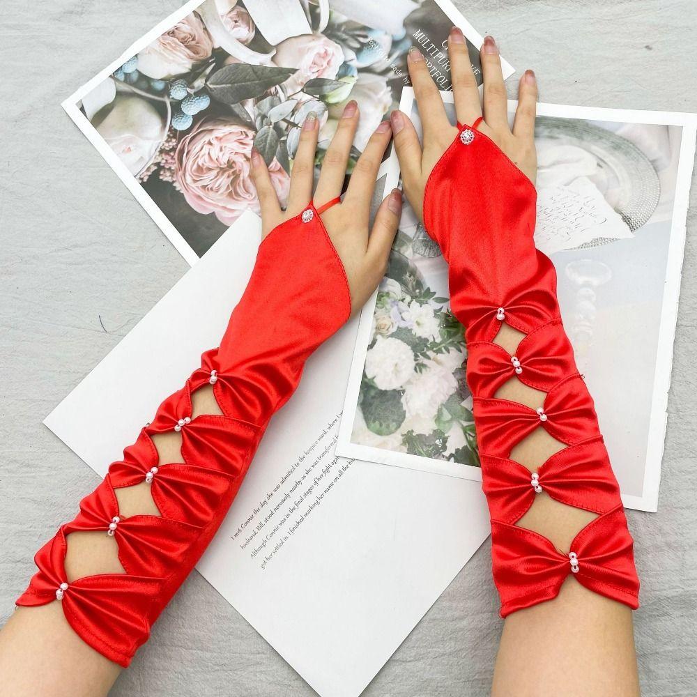 Hollow Women Long Gloves Arm Warmer Full Finger Gloves Wedding Party Formal Gloves  Girls