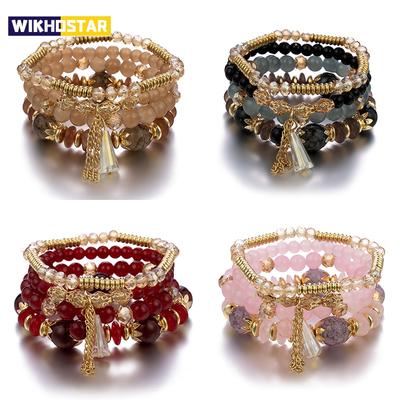 4Pcs New Tassel Charm Beads Bracelet Set For Women Colorful Glass Beaded Chain Bangle Men Bohemian Jewelry