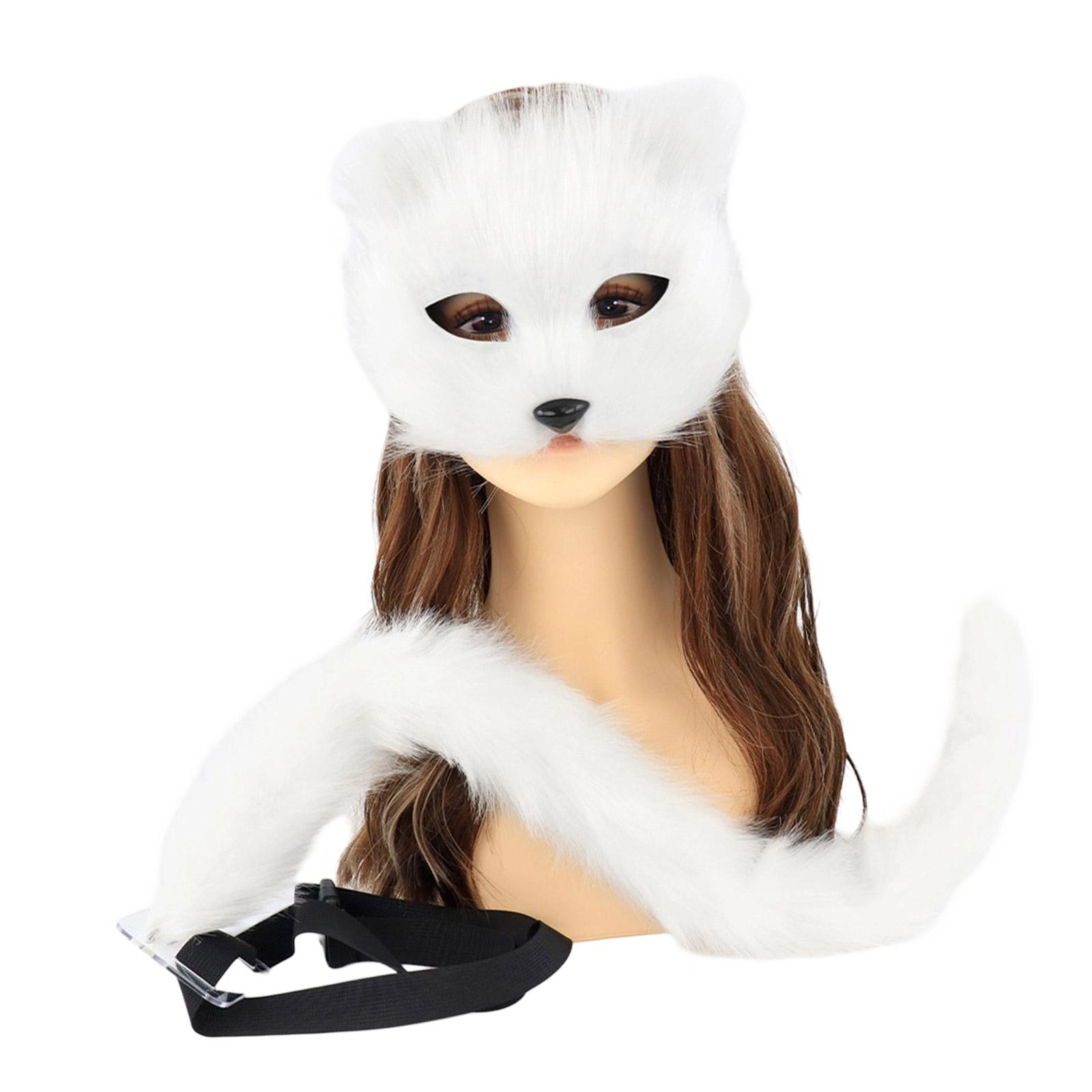 

2Pcs Therians Mask and Tail for Women Girls Furry Cats Foxes Wolf Mask Tail Cosplay Halloween Costume Cats Mask with Tail