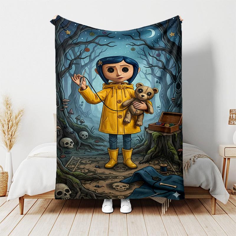 1pc Blanket - Coraline Print Design, Lightweight Blanket for Sofa, Bed- Soft &Warm, Gift for All Seasons