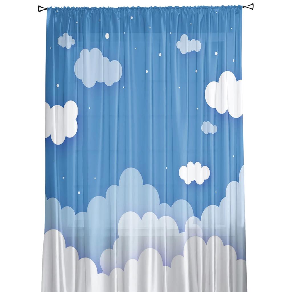 Cartoon Clouds Stars Curtain Living Room Bedroom Voile Drape Kitchen Window Tulle Curtains Home Essentials Light Filtering Made Of Polyester Treatment