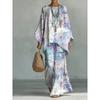 1116 New Retro Bohemian Cashew Flower Set, Crew Neck Flared Sleeve Top + Two Pieces of Wide-leg Pants.