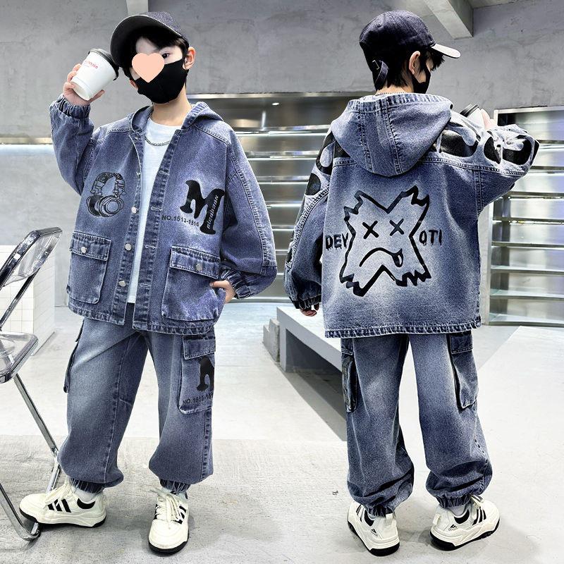 2025 Boys' Fashionable Autumn Denim Outfit - Korean Style Chic Two-Piece Set for Kids