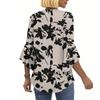 Blouses For Women Dressy Casual 3/4 Length Sleeve Womens Tops V Neck Tshirts Shirts With Flared Sleeve