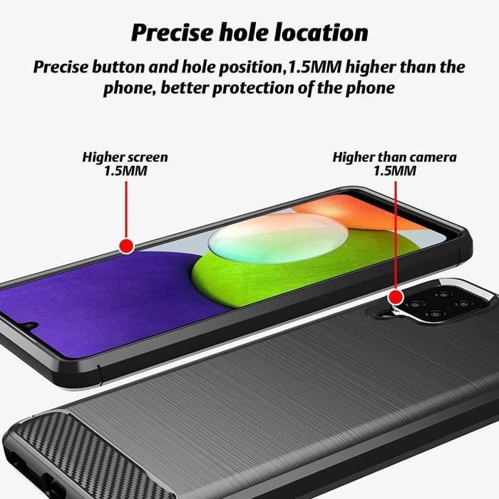 Coque pour Samsung A22 4G (6.4") + 2 Verres Trempés. Coque Silicone Anti Choc Traits Acier design Tpu Protection Renforcée Noir