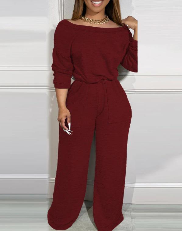 2024 Elegant Plus Size Wide-Leg Jumpsuit - European & American Women s Fashion S малиновый
