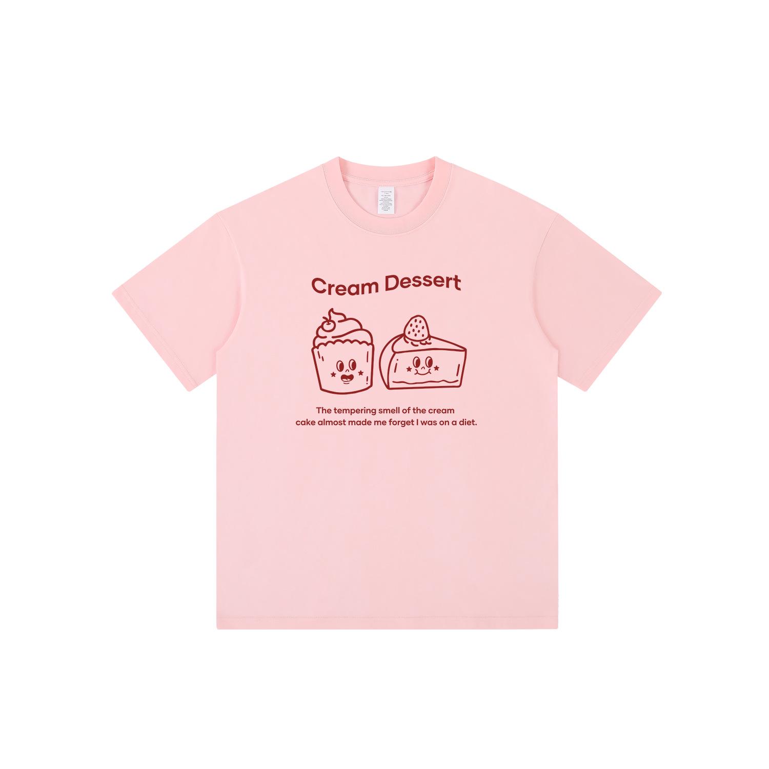 

Унисекс Милая мультяшная футболка из хлопка свободного кроя с принтом выпечки, круглым вырезом и рукавами до локтя XL розовый