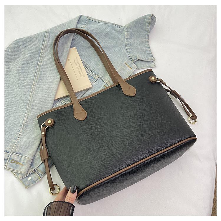 

Летние контрастные цвета для работы, поездок, большая сумка, женская литературная и художественная универсальная сумка-тоут, новая модная сумка через плечо большой вместимости 2025 чёрный