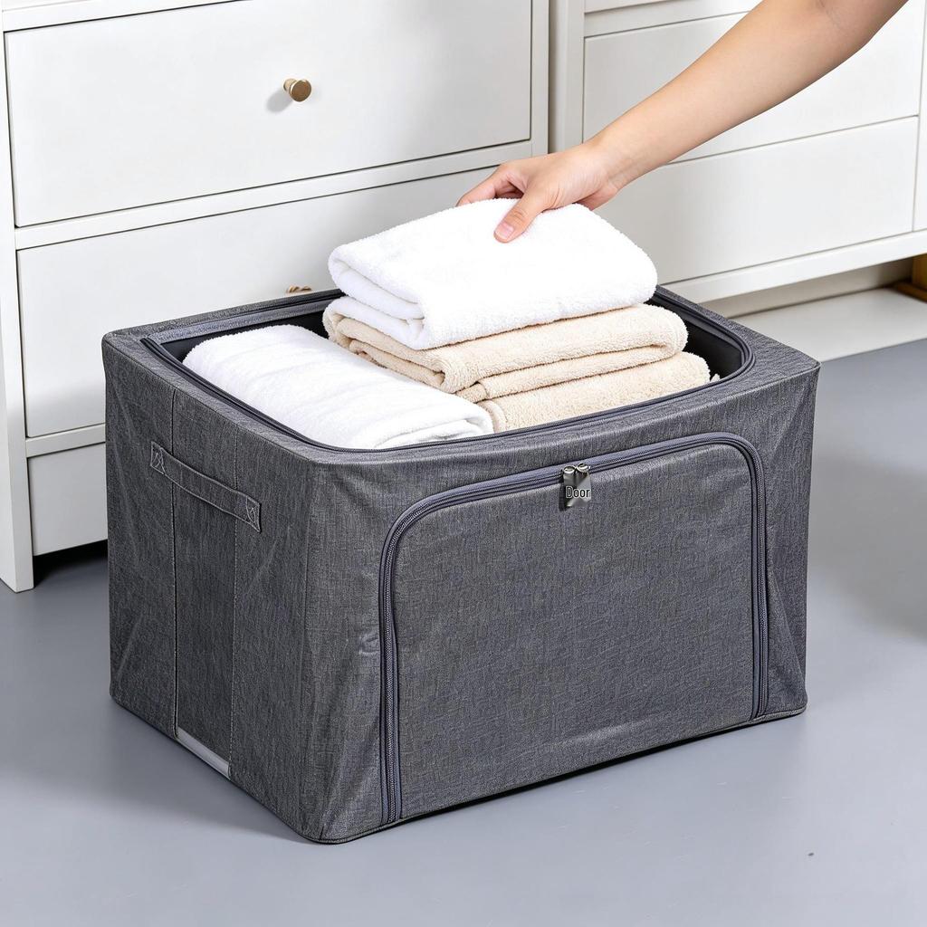 Extra Large Cationic Fabric Storage Box with Clear Window, Thickened, Foldable, Moisture-Proof Double Door Design