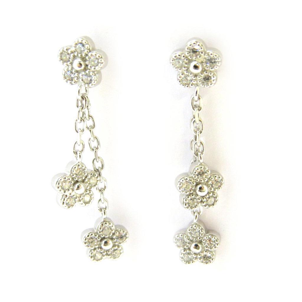 Les Trésors De Lily [N3044] - Boucles Argent 'Flora' blanc (rhodié) - 26x5 mm