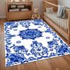 Blauw Witte Bloemige Medaillon Vloerkleed voor Woonkamer Slaapkamer Chinoiserie Porselein Geïnspireerde Woondecoratie Zacht Antislip Vloermat