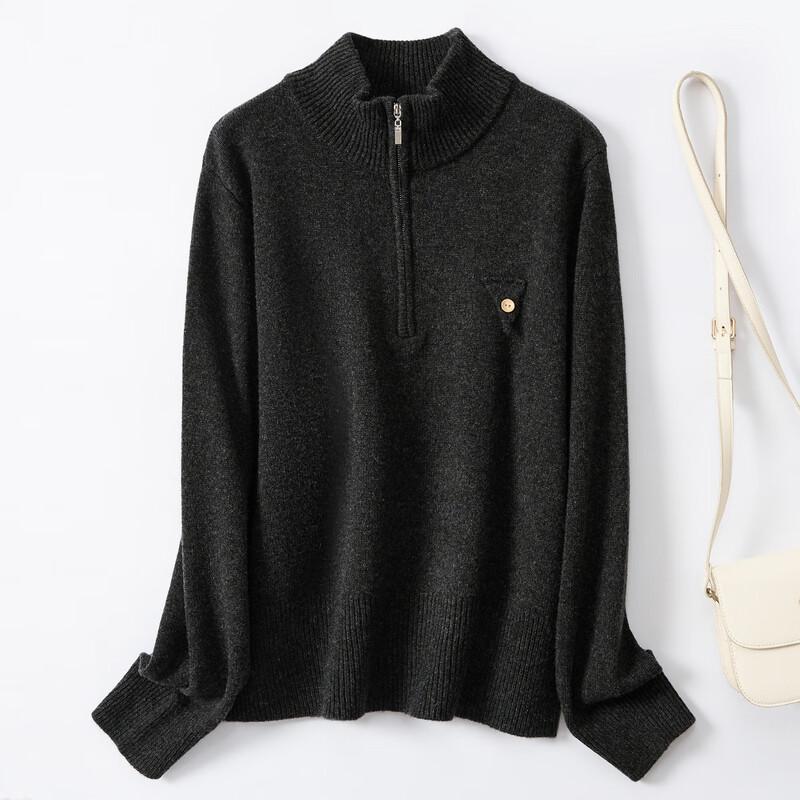 Jinjuan Women s 100% Pure Wool Half-Zip Sweater L